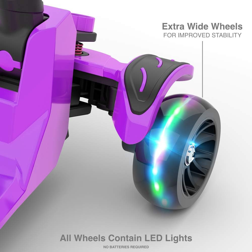 Adjustable Height Kids Scooter with Widened Flash Wheels for Ages 3-8, Lean-to-Steer Design