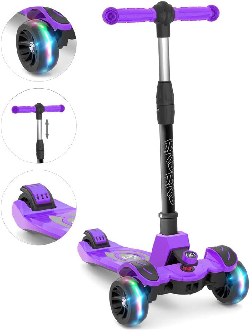 Adjustable Height Kids Scooter with Widened Flash Wheels for Ages 3-8, Lean-to-Steer Design