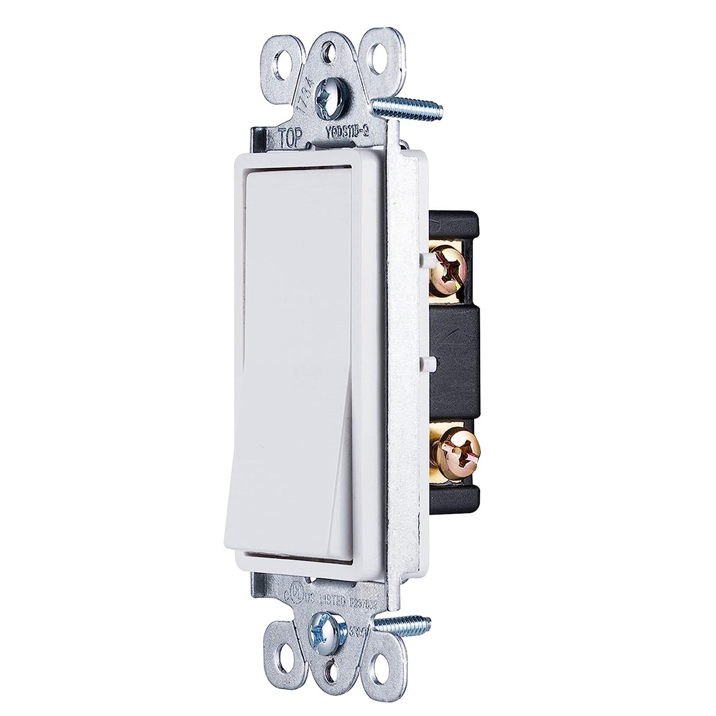 Paddle Rocker Switch - Single Pole Switch, On/Off, Replacement for Light Switches & Ceiling Fans, Grounding, UL Listed, White, 50726