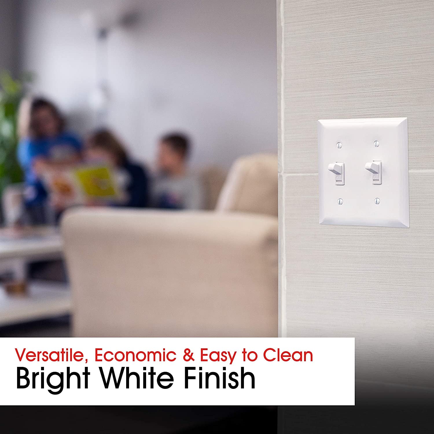 Double Gang Light Switch and Outlet Cover Plate, White, 0.32" x 4.47", Includes Screws, Model 44756
