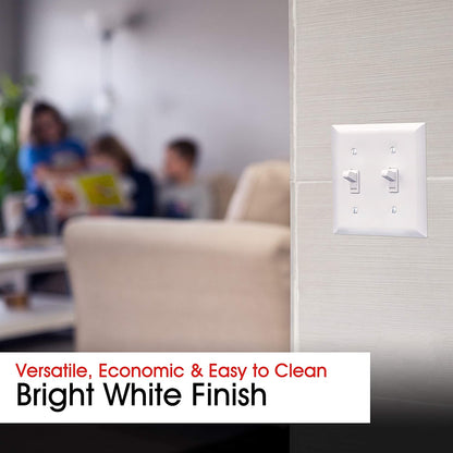 Double Gang Light Switch and Outlet Cover Plate, White, 0.32" x 4.47", Includes Screws, Model 44756